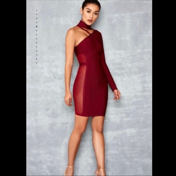 Burgundy Bandage One Shoulder Choker cutout dress - Picture 4 of 11